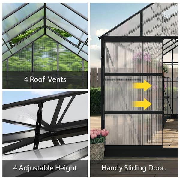 LATTOY 10ft. W x 16 ft. D Polycarbonate Greenhouse For Outdoors