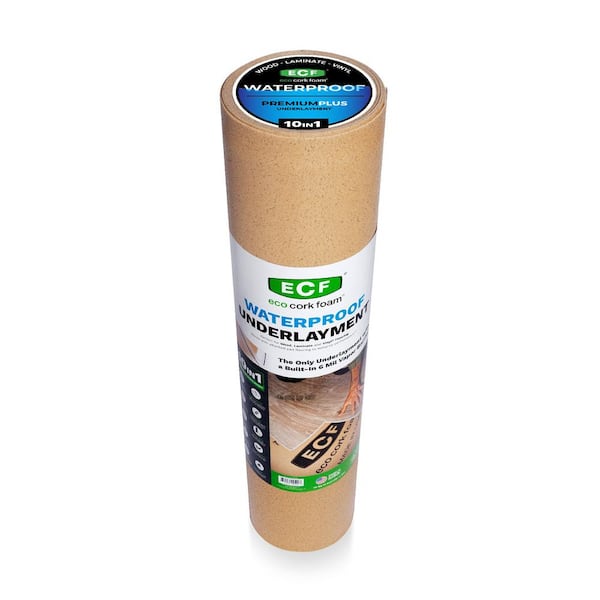 Eco Cork Foam 75 Sq Ft 3 X 25 2 Mm Waterproof Premium Plus 10 In 1 Underlayment Vinyl Plank Laminate Engineered Wood 220000503 The Home Depot Eco Cork Foam 75 Sq Ft 3 X 25