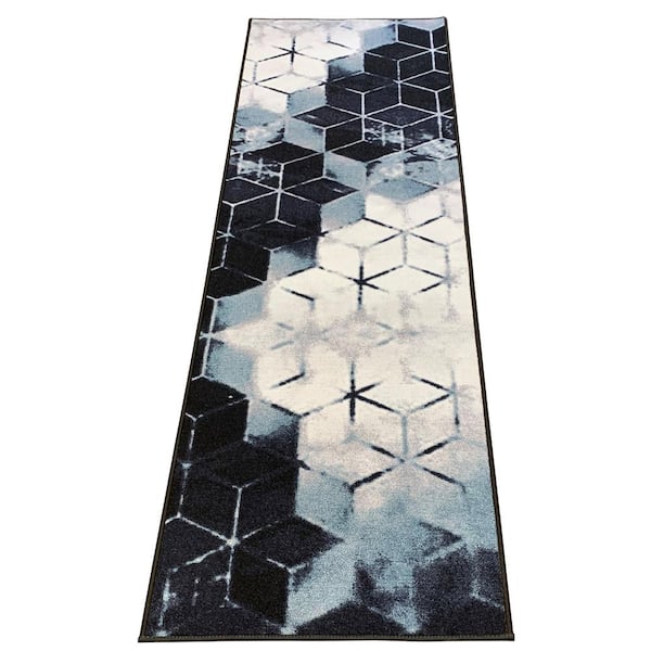 PLAYA RUG Cubes Abstract Navy Color 26 in. Width x Your Choice Length Custom Size Roll Runner Rug/Stair Runner