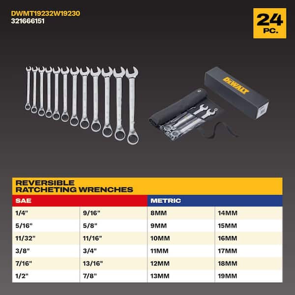 Reversible SAE Ratcheting Wrench Set (12-Piece) and Reversible Metric Ratcheting Wrench Set (12-Piece)