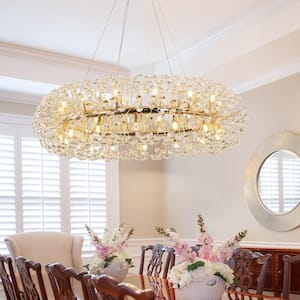 40.6 in. 28-Light Gold Modern Firework Crystal Chandelier, Wagon Wheel Chandelier Dimmable