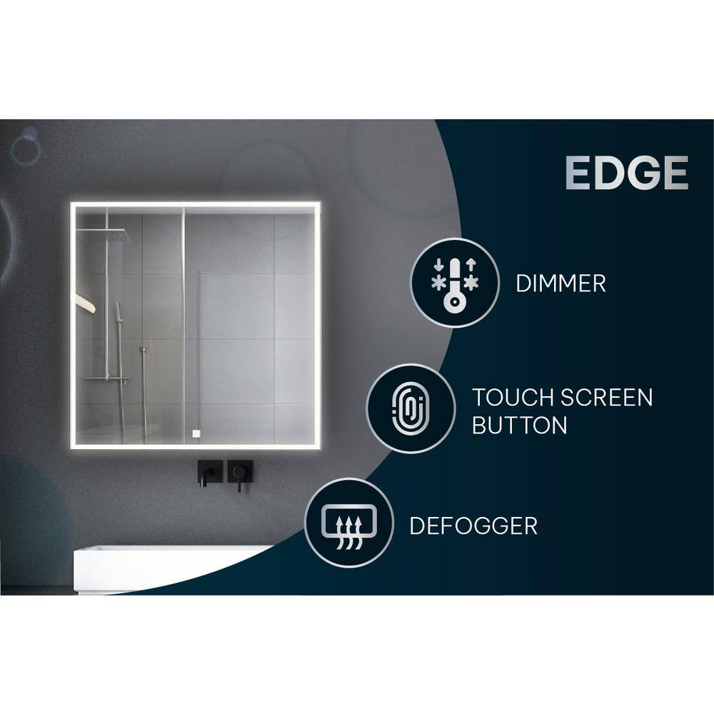 Edge Silver LED Lighted Bathroom Vanity Mirror 30"x32"