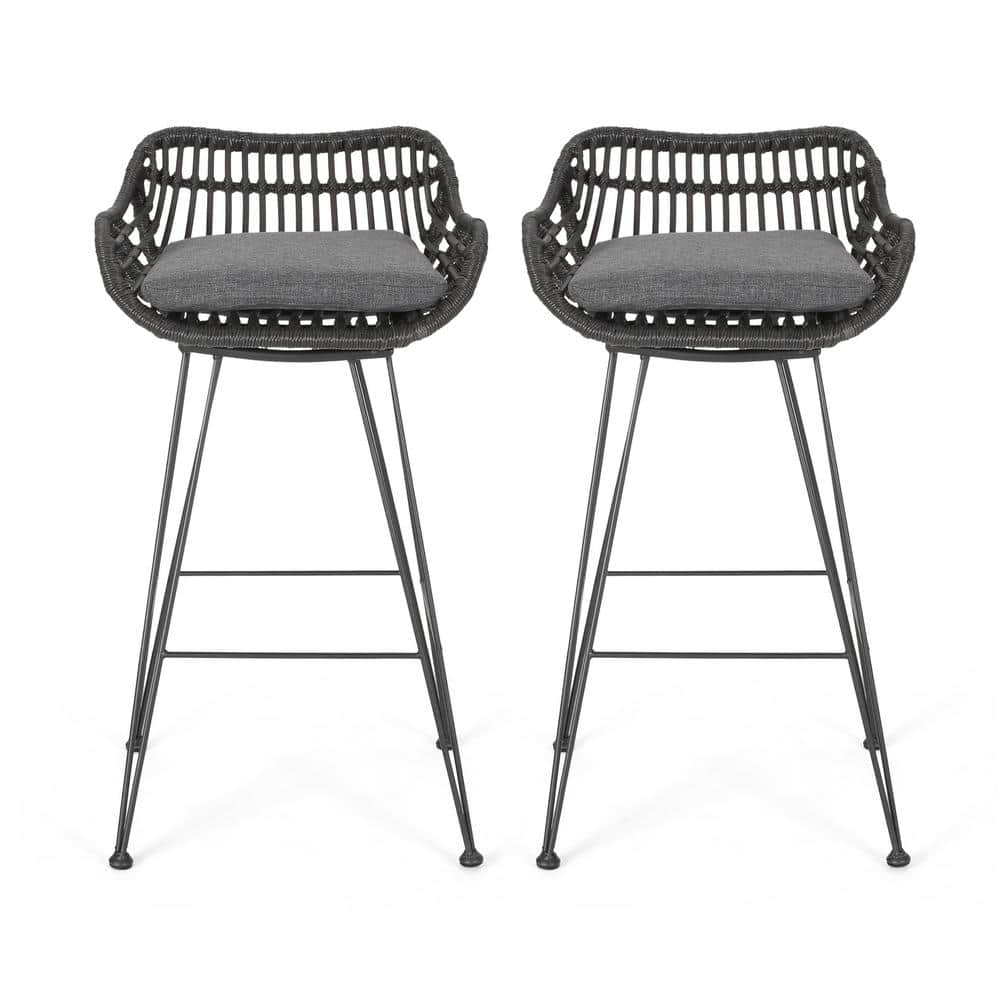 Metal Outdoor Bar Stool with Grey Cushion (Set of 2)