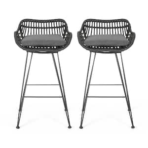 Metal Outdoor Bar Stool with Grey Cushion (Set of 2)