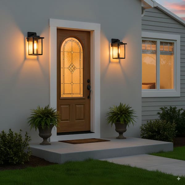 Powder-coated Black Outdoor Hardwired Wall Lantern Sconces with No Bulbs Included (2-pack)