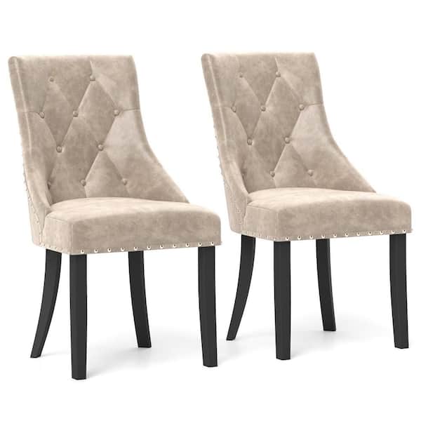 Upholstered Dining Chairs Set of 2 Tufted Wingback Chairs w/ Solid Wood Legs