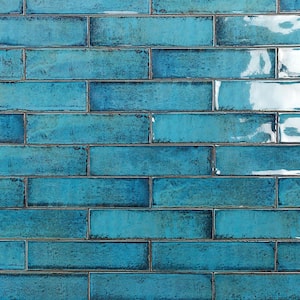 Moze Blue 3 in. x 12 in. Ceramic Subway Wall Tile Sample