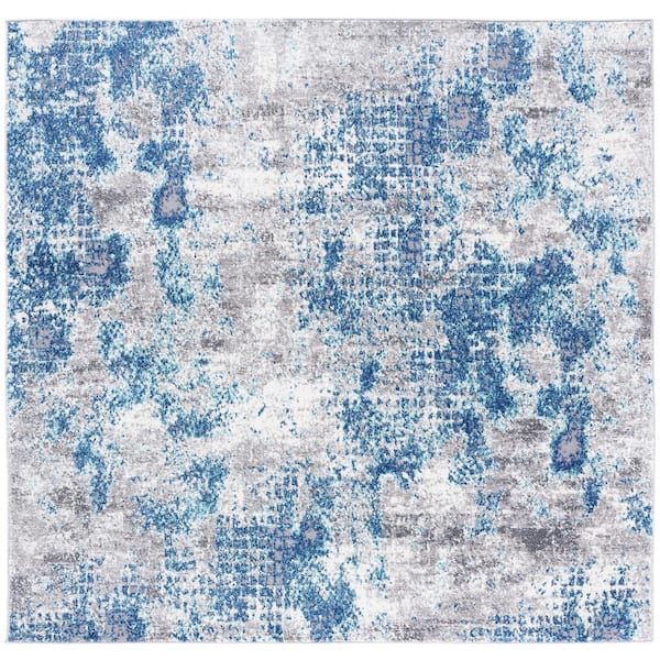Aston Navy/Gray Doormat 3 ft. x 3 ft. Abstract Distressed Square Area Rug