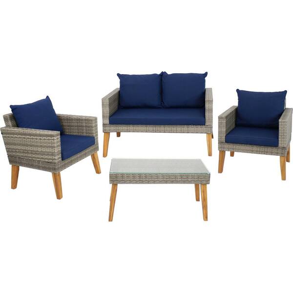 Sunnydaze Decor Clifdon 4 Piece Rattan And Acacia Outdoor Patio Furniture Set Gf 653 The Home Depot Sunnydaze Decor Clifdon 4 Piece Rattan, Acacia Outdoor Furniture Set