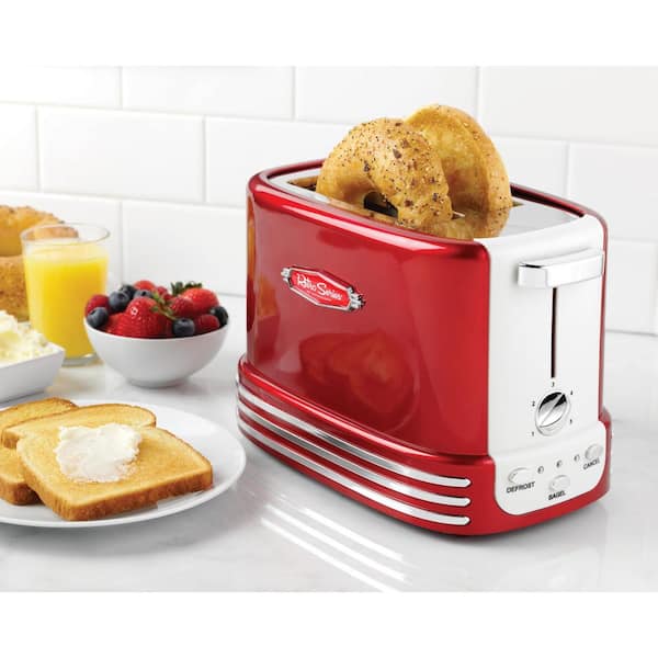 Nostalgia - Retro Series 2-Slice Red Wide Slot Bagel Toaster with Crumb Tray and Shade Settings