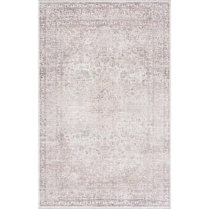 Holi 9 ft. X 12 ft. Beige, Cream, Green, Peach, Blue Distressed Transitional Oriental Style Machine Washable Area Rug