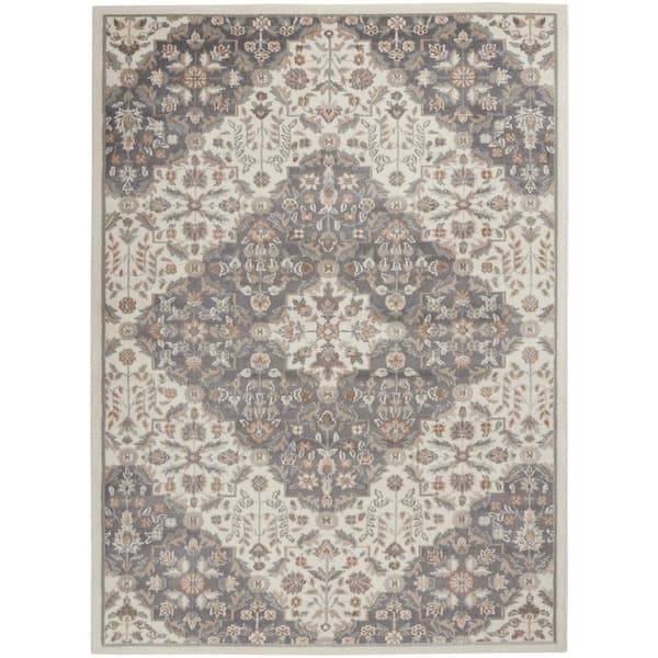 Elation Ivory Grey 4 ft. x 6 ft. Center Medallion Traditional Area Rug