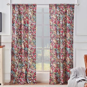 Multi-Colored Floral Rod Pocket Room Darkening Curtain - 42 in. W x 84 in. L (Set of 2)