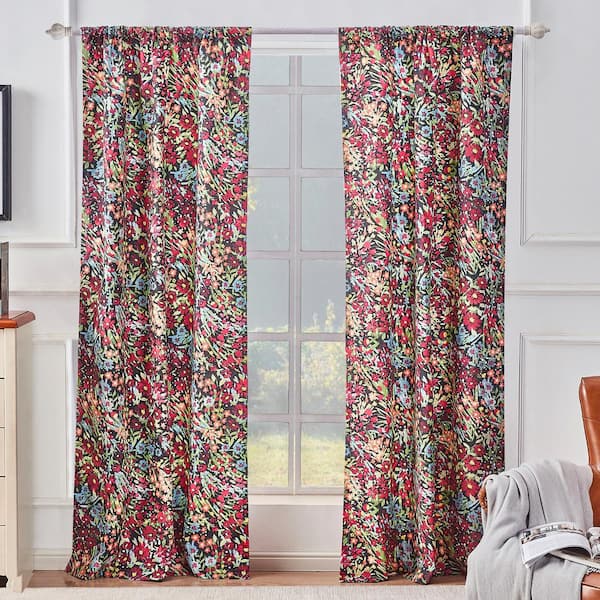 Barefoot Bungalow Multi-Colored Floral Rod Pocket Room Darkening Curtain - 42 in. W x 84 in. L (Set of 2)