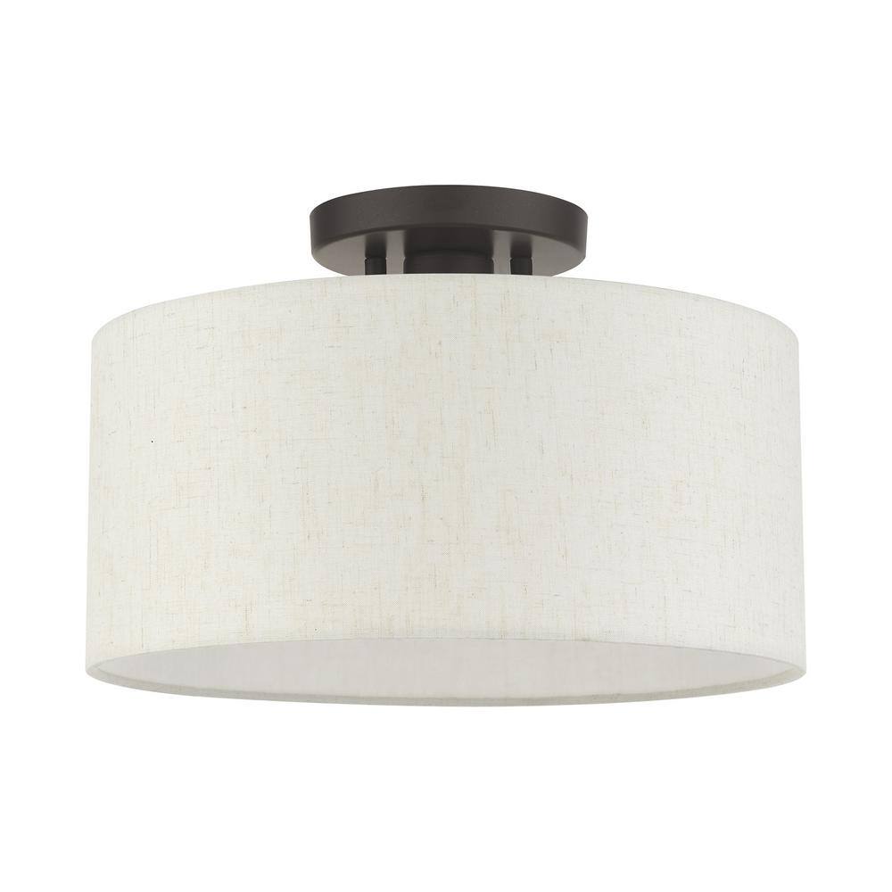 English Bronze Drum Shade Semi Flush Mount Light