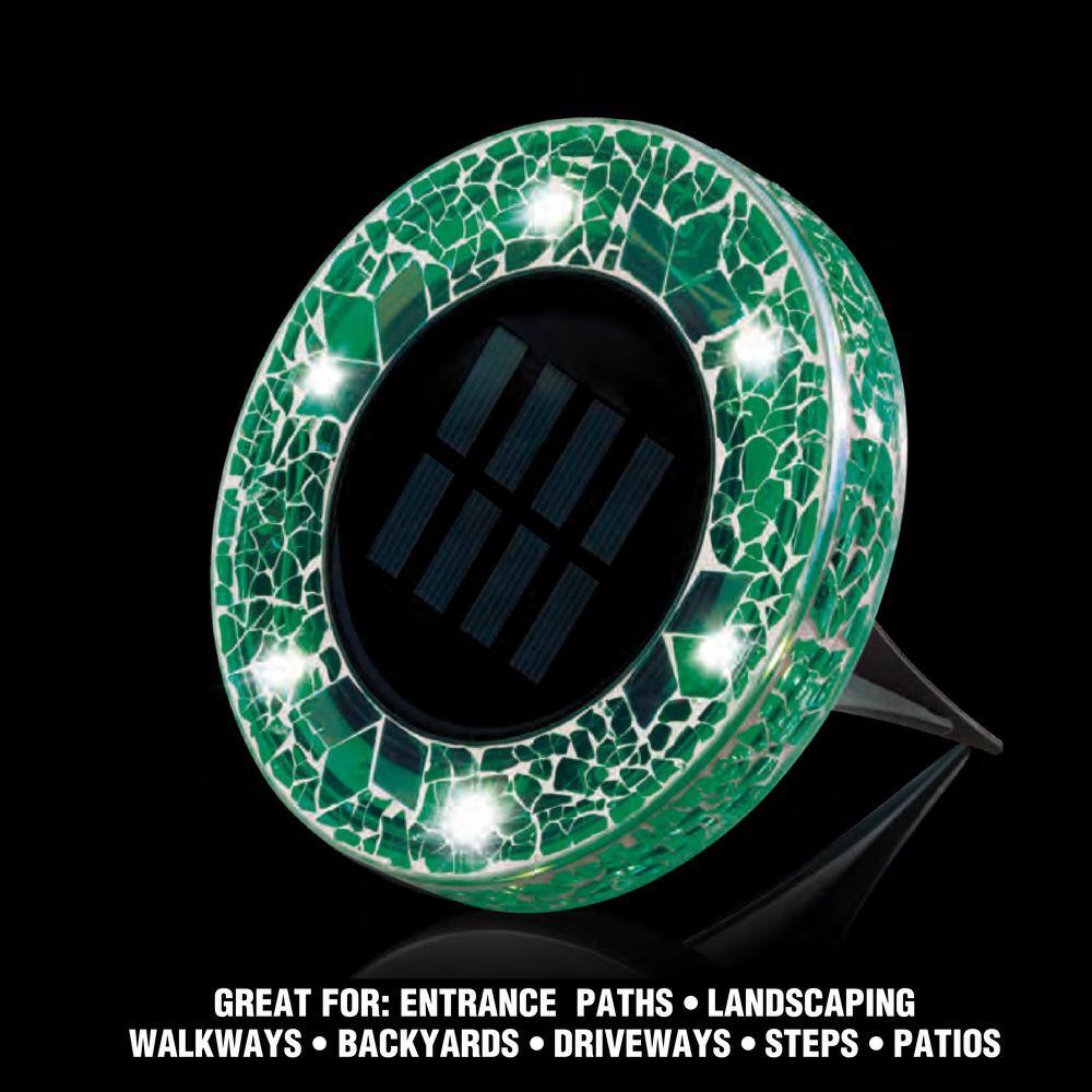 Green Mosaic Solar Powered LED Pathway Disk Lights - 8 Pack