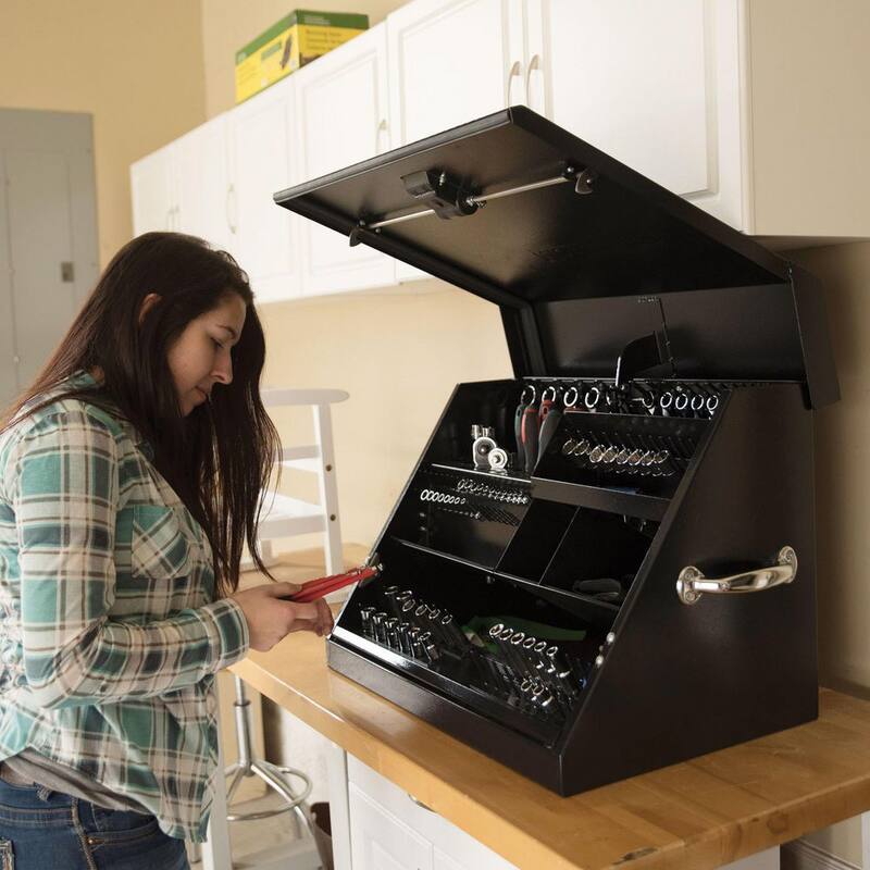 27 in. W x 18 in. D Portable Triangle Top Tool Chest for Sockets, Wrenches and Screwdrivers in Black Powder Coat