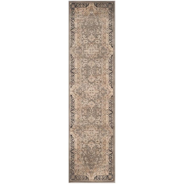 SAFAVIEH Vintage Taupe/Black 2 ft. x 12 ft. Border Runner Rug