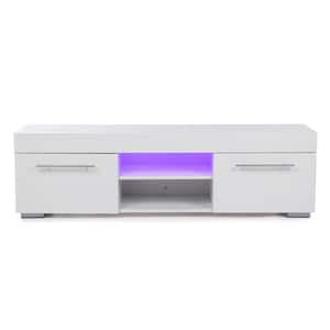 51 in. White TV Stand with 2 Storage Drawers Fits TV's up to 59 in. with LED Light