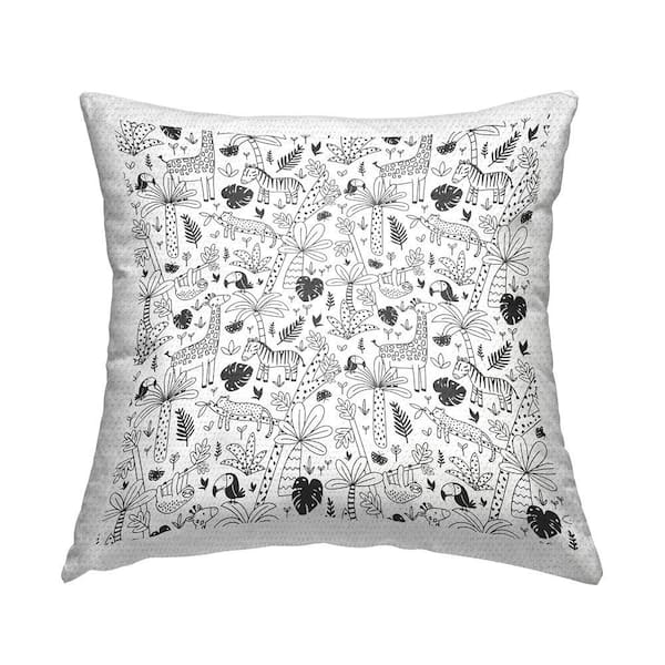 Patterned Safari Animals Casual Nursery White Square Outdoor Throw Pillow