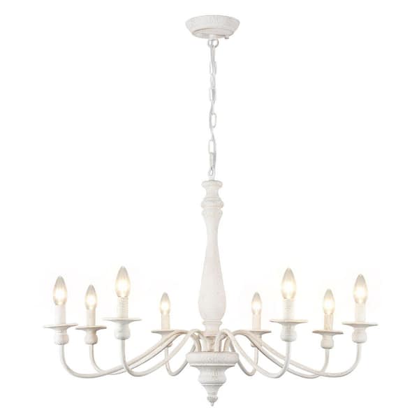 8-Light White Candlestick Hanging Ceiling Light Fixture Linear Chandelier Lighting for Kitchen Island