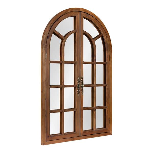 Kate and Laurel Boldmere 44 in. H x 28 in. W Rustic Arch Framed Brown Wall Mirror