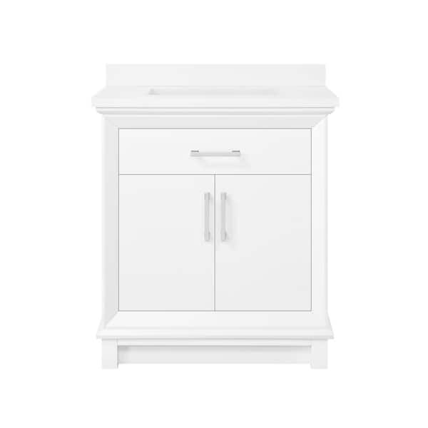 OVE Decors Churchill 30 in. W x 22 in. D x 34 in. H Single Sink Bath Vanity in Pure White with White Engineered Stone Top