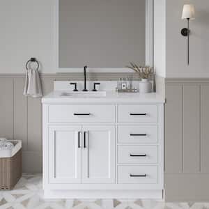 Hepburn 43 in. W x 22 in. D x 36 in. H Bath Vanity in White with White Pure Quartz Vanity Top with White Basin