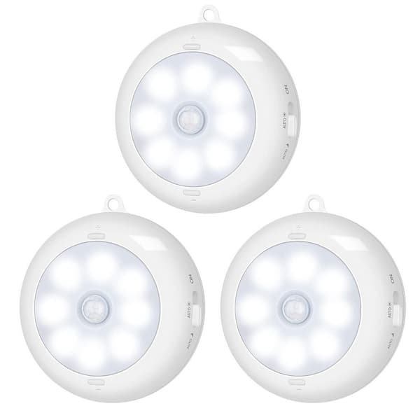 White LED Motion Sensor Light Closet Light Lamp, Under Cabinet Wireless Puck Light for Wall, Step, (3-Pack)
