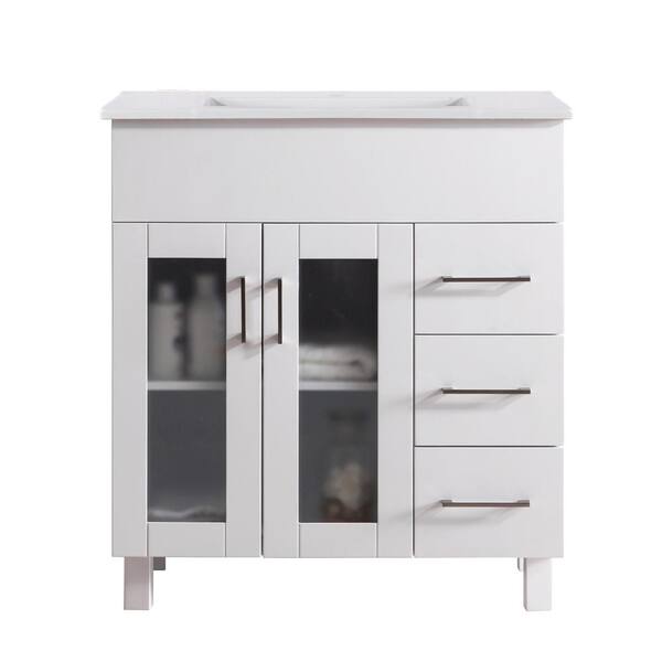 Laviva Nova 32 In. W x 18.5 in. D x 34.5 in. H Bathroom Vanity in White with Ceramic Top