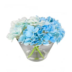 8 in Artificial Floral Arrangements Hydrangea with Acrylic Water in Glass- Color: Blue