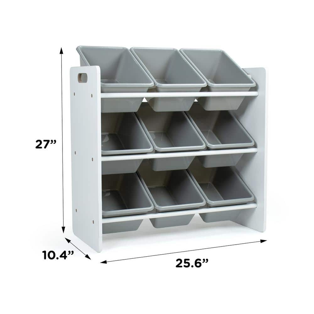 White and Gray 3-Tier Kids Storage Organizer with 9 Bins
