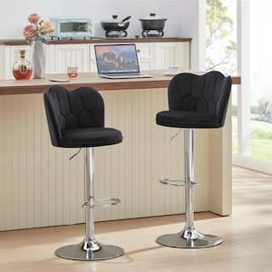 Barstools Set with Back, Black Hight Adjustable Velvet Armless Counter Height Stool Kitchen Island Stool Swivel Chairs