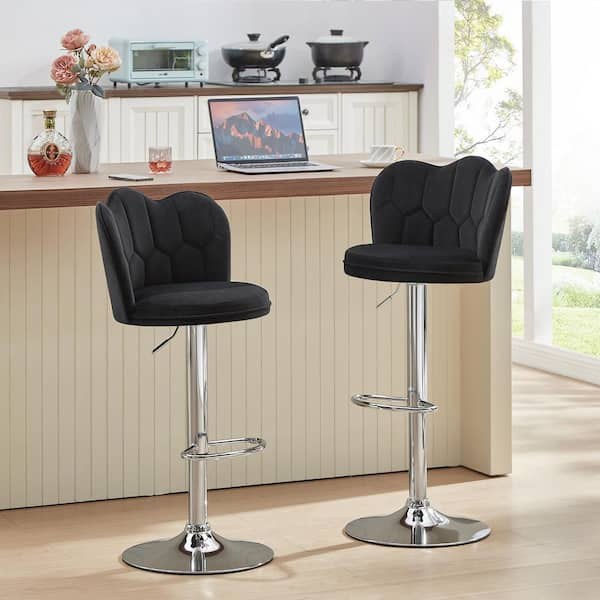 VECELO Barstools Set with Back, Black Hight Adjustable Velvet Armless ...