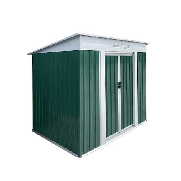 Sudzendf 6 ft. W x 4 ft. D Green Metal Outdoor Storage Sheds, Pent Roof Garden Storage Cabinet for Backyard Patio (24 sq. ft.)