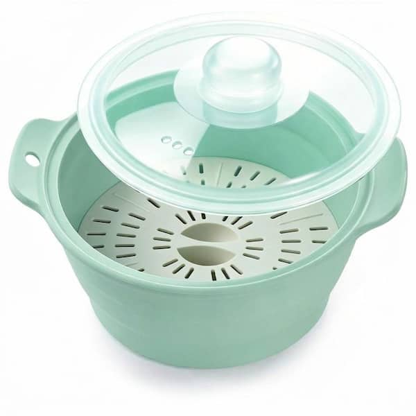 42 oz. BPA-Free Silicone Microwave Steamer Basket with Lid Collapsible Design Dishwasher Safe for Vegetables Dumplings