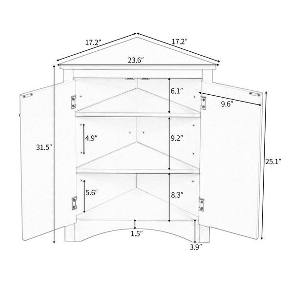 CSC DECOR INC Oak Triangle Corner Storage Cabinet with Adjustable
