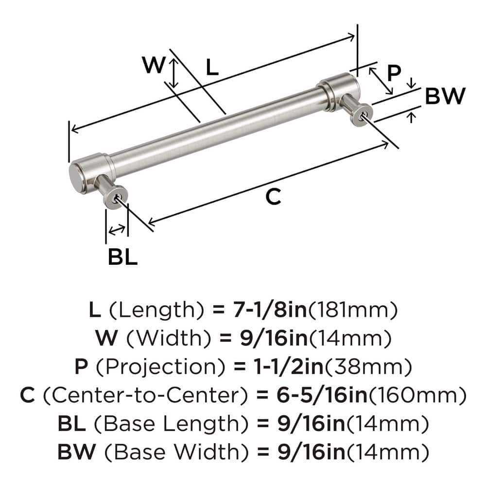 Faircrest 6-5/16 in. (160mm) Center-to-Center Satin Nickel Bar Cabinet Pull
