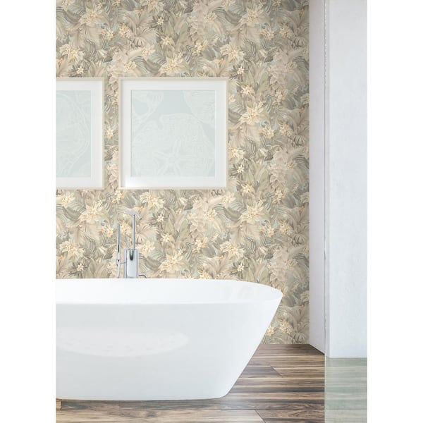 Umbrella Palm Sea Spray Tropical Vinyl Peel and Stick Wallpaper Roll (Covers 30.75 sq. ft.)