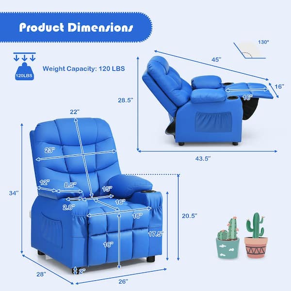 Kids Recliner Chair with Side Pockets and Footrest Blue