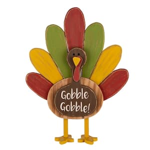 24.33 in. H Thanksgiving Wooden Turkey Standing Decor (KD)