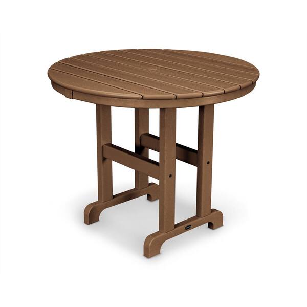 POLYWOOD La Casa Cafe 36 in. Teak Round Plastic Outdoor Patio Dining Table