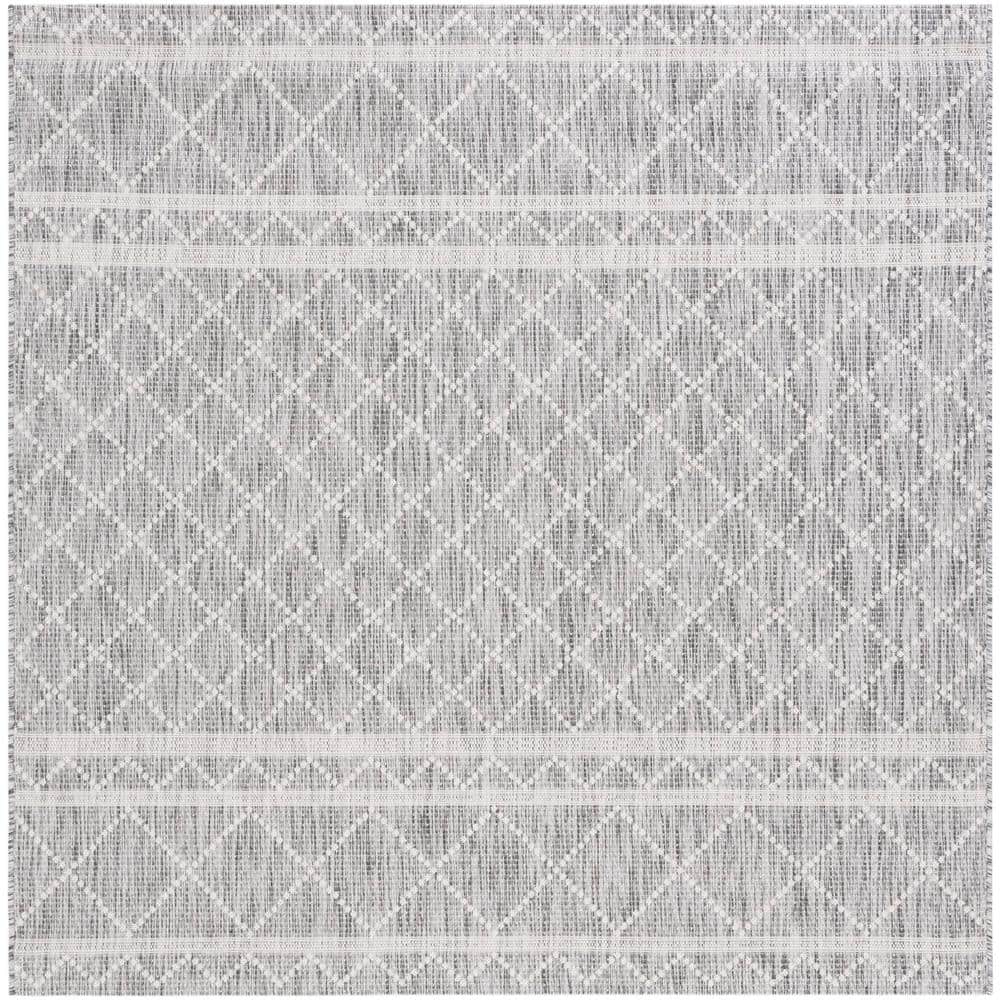 79" Square Gray Geometric Wool and Cotton Rug