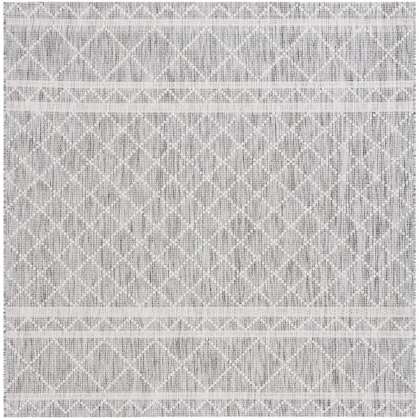 Courtyard Light Gray/Dark Gray 7 ft. x 7 ft. Diamond Border Indoor/Outdoor Square Area Rug