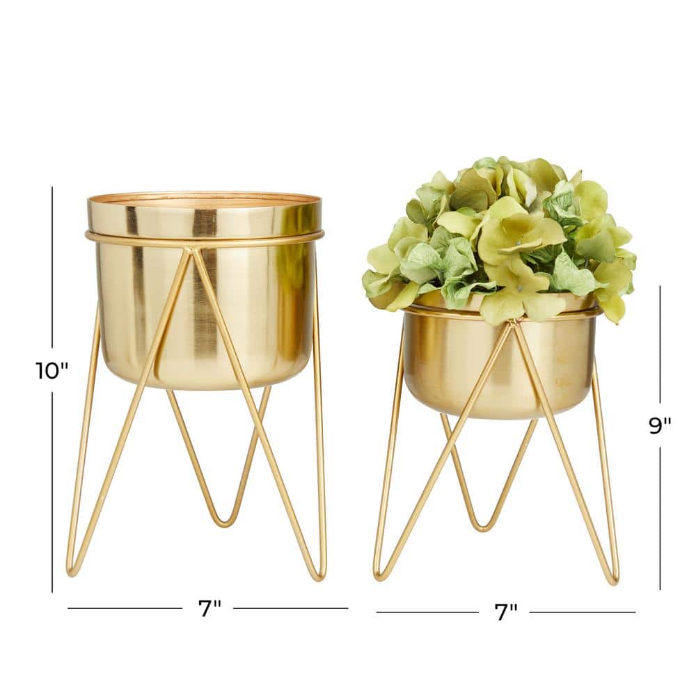 Modern Minimalist Gold Iron Planter with Stand, 7" Diameter