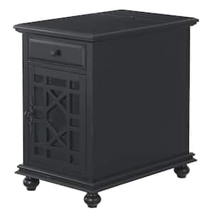 Elegant 16 in. Antique Black Chairside End Table with Power