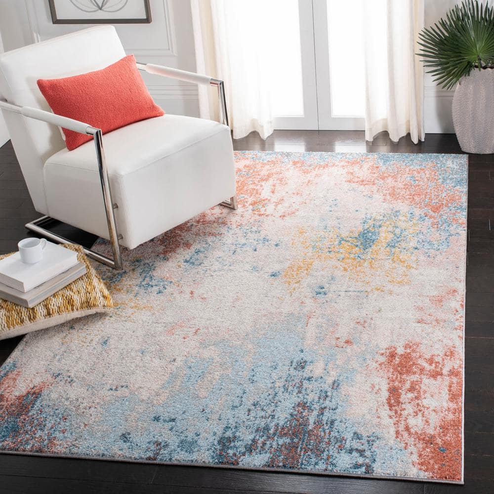 Ivory and Pink Hand-Knotted Square Synthetic Area Rug - 5' x 5'
