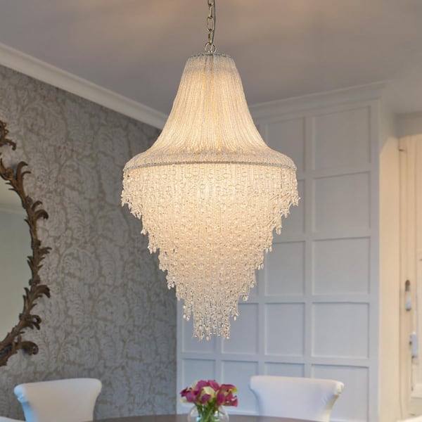 20in 5-Light Vintage Modern Luxury Handcrafted Elegance Chandelier with Clear Crystal Beads in Antique Silver