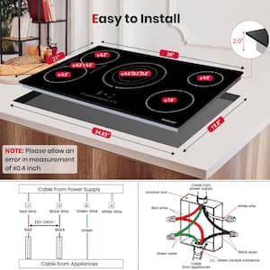 36 in. 5-Element Radiant Electric Cooktop Ceramic Glass Smooth in Black with Bridge and Tri-ring Element