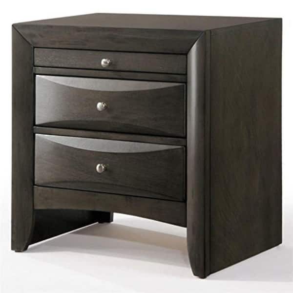 Benjara Gray 2-Drawer Wooden Nightstand with Beveled Fronts 25.63 in. L x 16.81 in. W x 25.39 in. H
